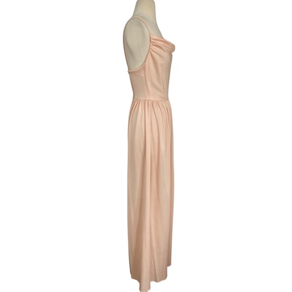 True 60's / 70's Peach Draped Cowl Neck Spaghetti Strap Prom Formal Evening Gown - Picture 6 of 13